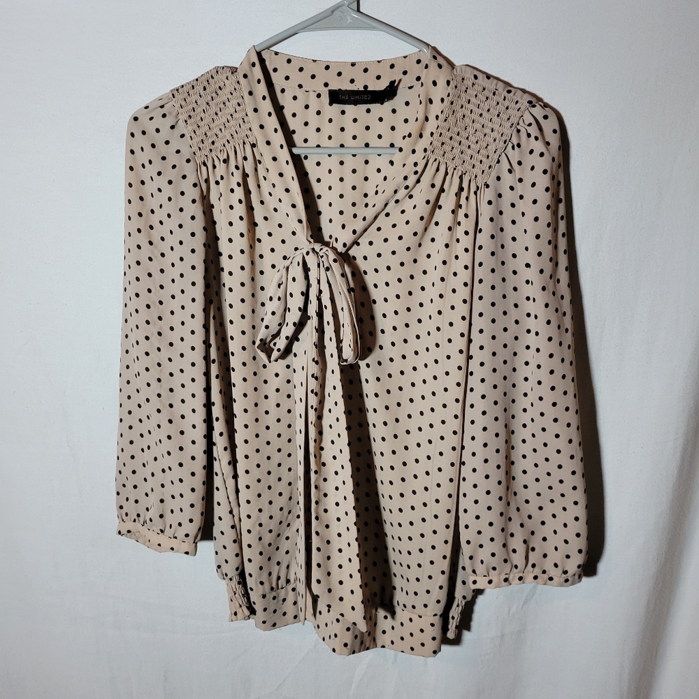 3/$15 Tan Polka Dot Blouse Long Sleeve Size  S